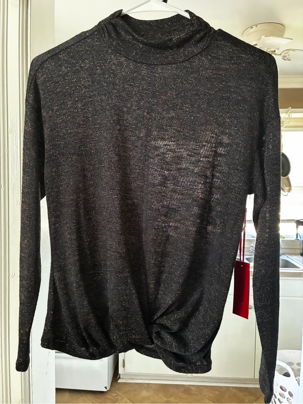 Kohl's Black Sparkle Cowl Neck Long-Sleeve Sweater
